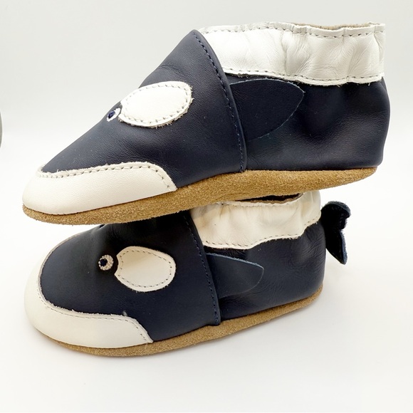 Robeez Leather Willie Navy Baby Boy Anti-Slip Soft Sole Whale Hello shoes New - Picture 7 of 8